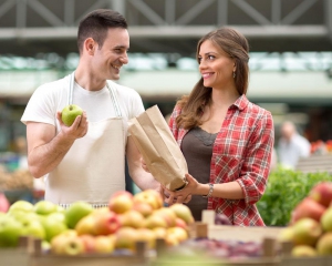 Two people at the grocery store